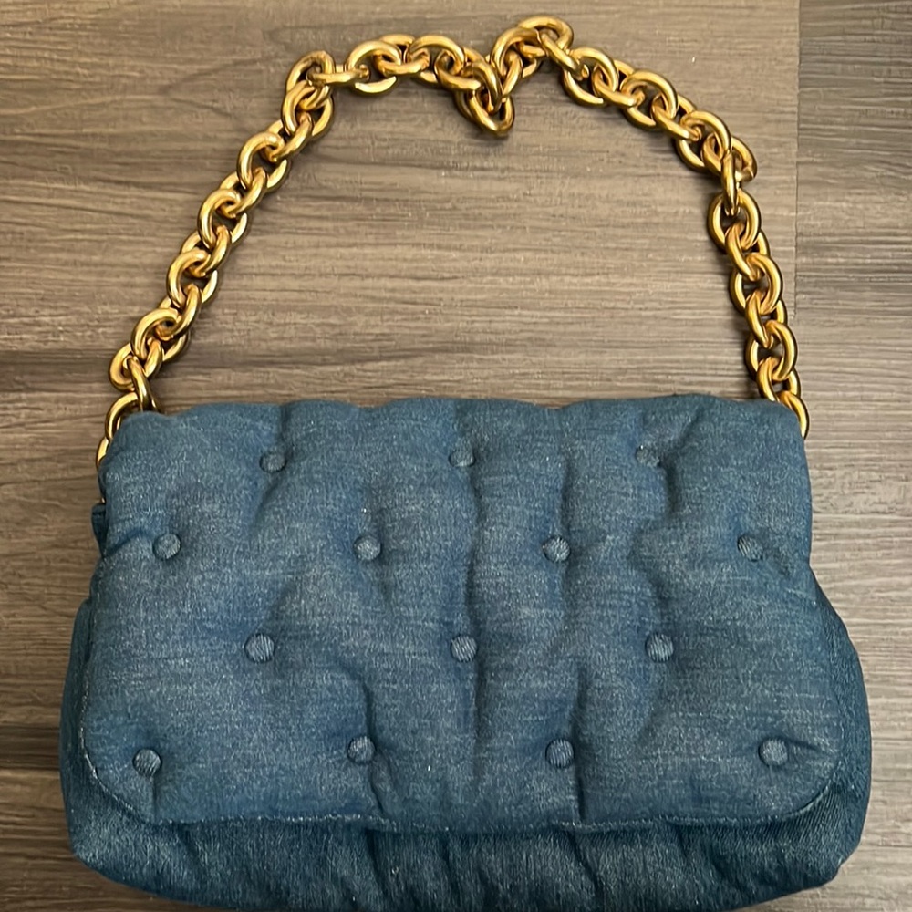 Zara Blue Shoulder Bag with Gold Chain